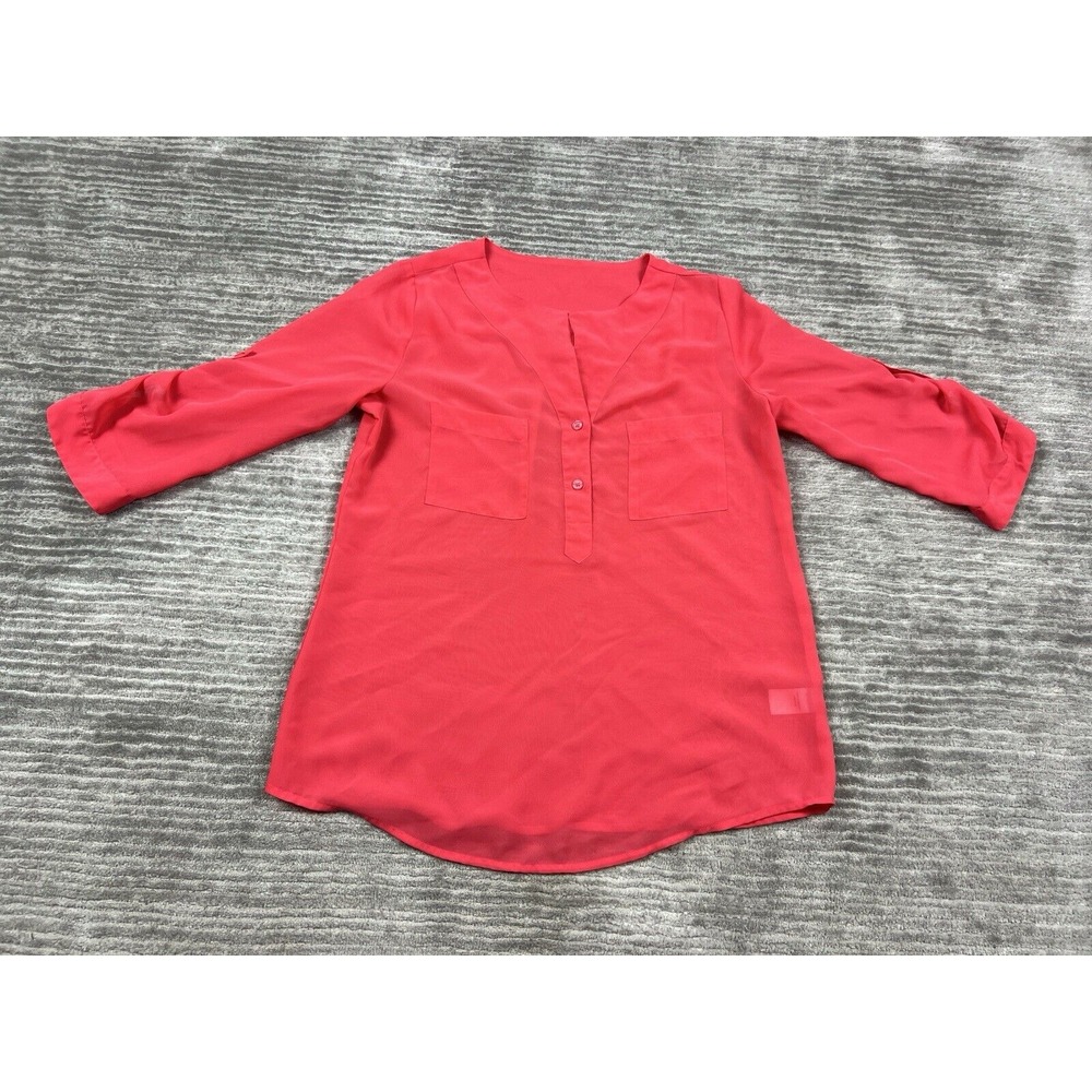 Maurices Top Womens Medium Pink 3/4 Sleeve Semi Sheer Pockets